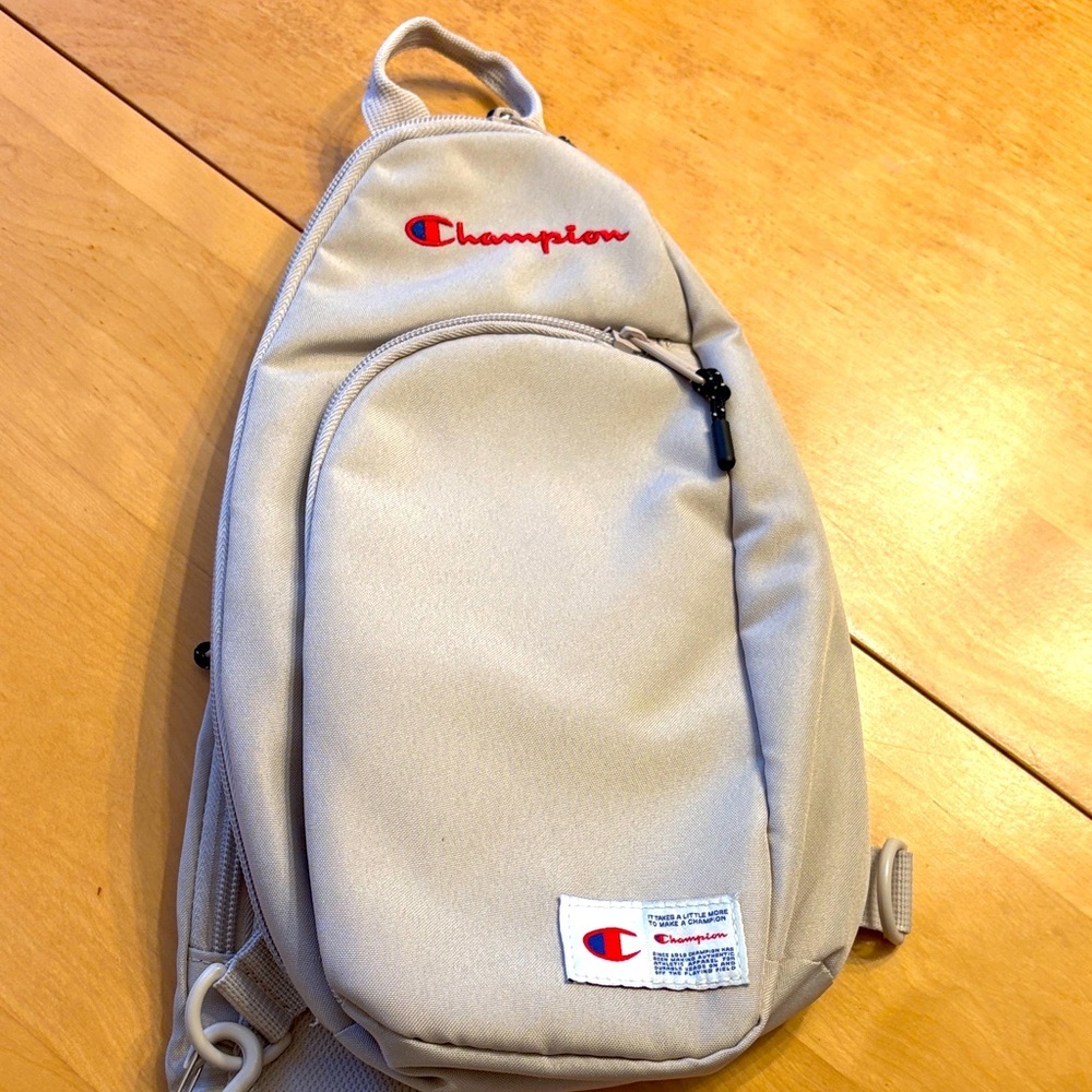Champion Beige Sling Bag with Red Logo